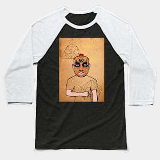 DaVinci-Inspired Indian Male Character with Blue Eyes and Egyptian Hieroglyph Background Baseball T-Shirt